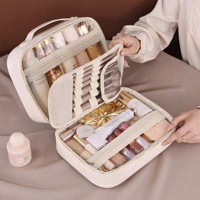 Trousse maquillage - OrganizeBeauty - Rangement innovant - Couleur blanche - remplie de produits