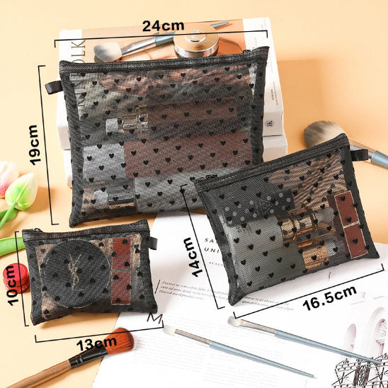 Trousse maquillage - Transparente Coeurs - plusieurs noir - plusieurs dimensions - Rangement innovant