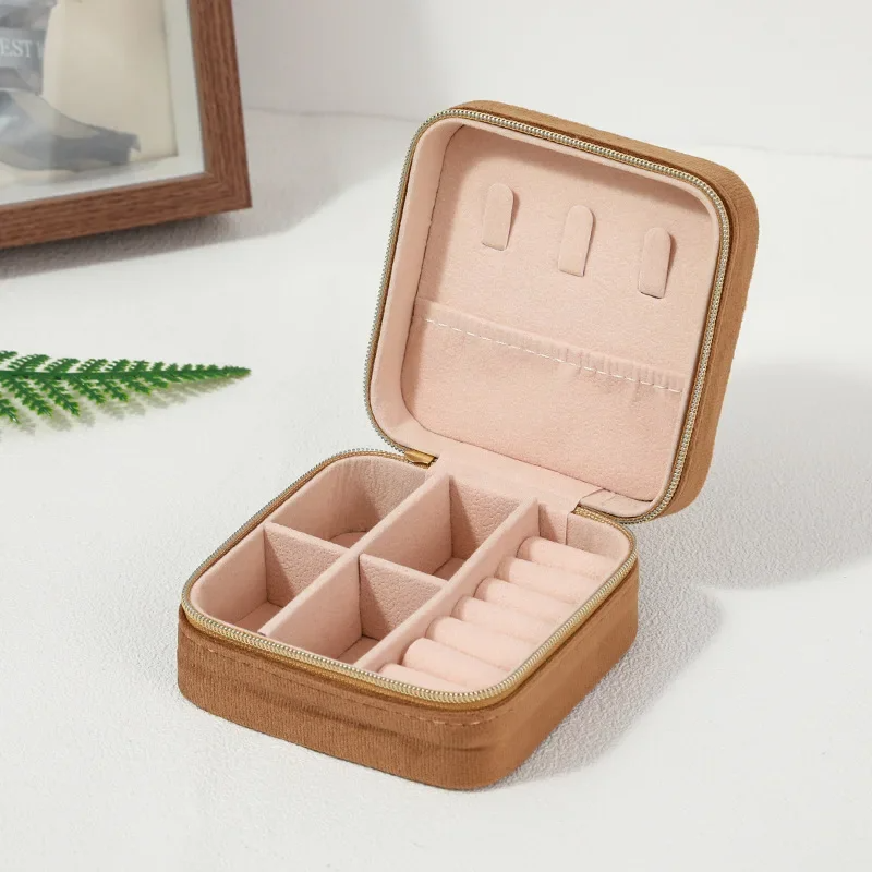 Rangement Bijoux - Boîte à Bijoux en Velours - Camel - Rangement Innovant