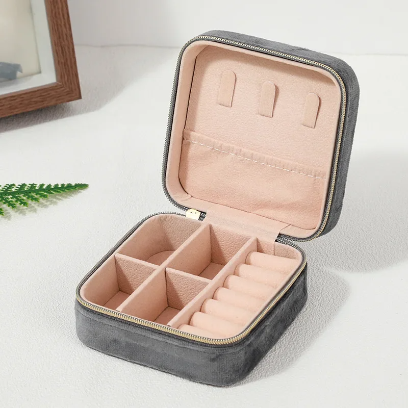 Rangement Bijoux - Boîte à Bijoux en Velours - Gris - Rangement Innovant
