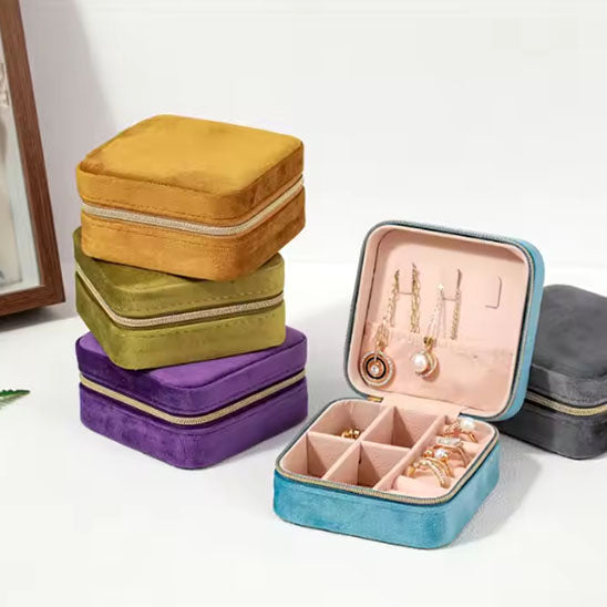 Rangement Bijoux - Boîte à Bijoux en Velours - Bleu - Rangement Innovant