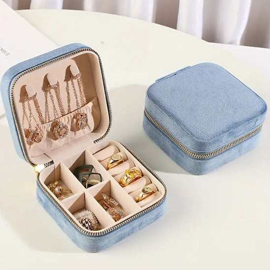 Rangement Bijoux - Boîte à Bijoux en Velours - Bleu - Rangement Innovant