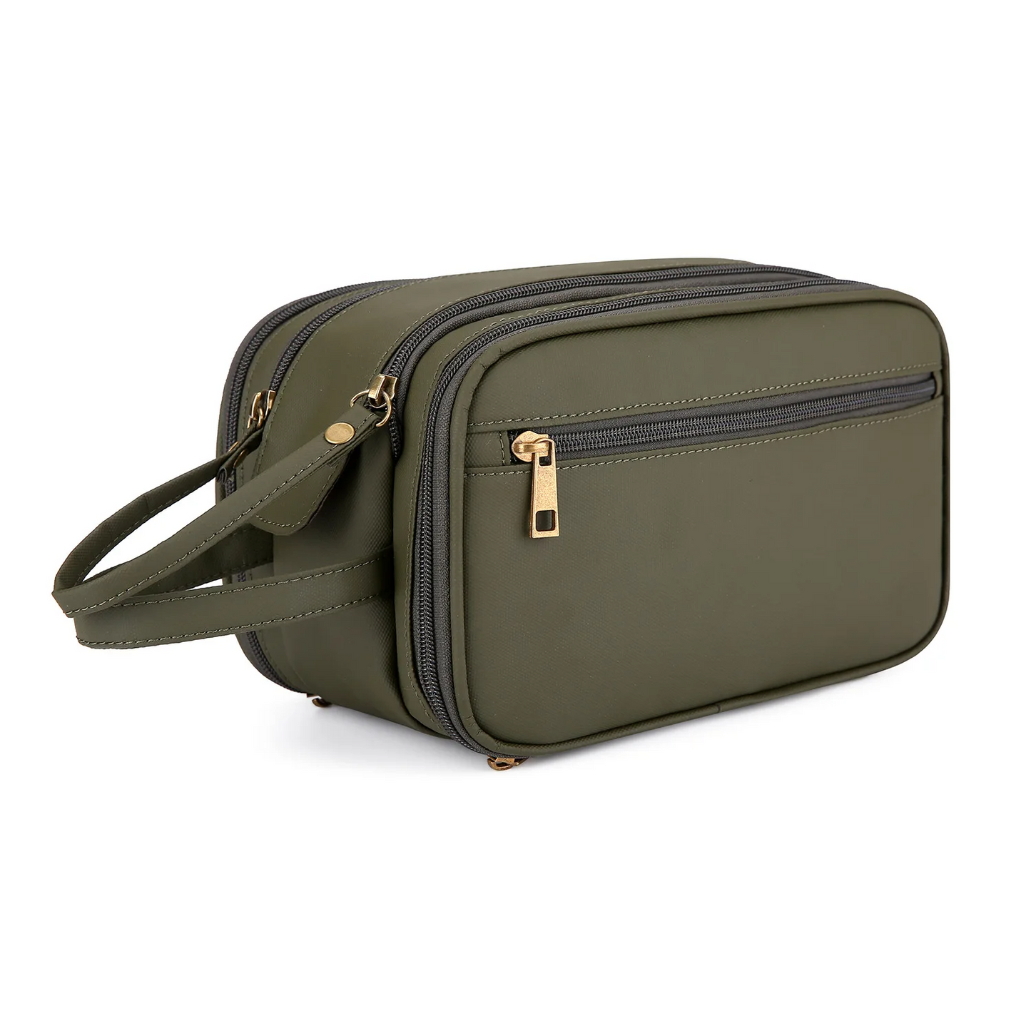 Trousse de Toilette Polyvalente en Simili Cuir vert armée - Rangement innovant