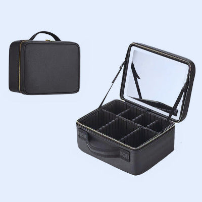 Trousse maquillage - LED miroir - Rangement innovant - Couleur noir - ouverte