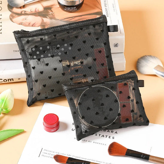 Trousse maquillage - Transparente Coeurs - plusieurs noir - Rangement innovant