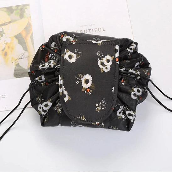 trousse maquillage pratique Noir avec fleurs rangement innovant