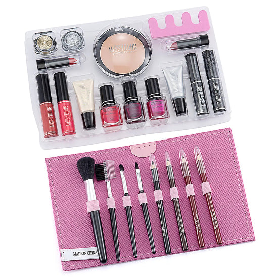 coffret maquillage variant rose avec palette de produits cosmétiques