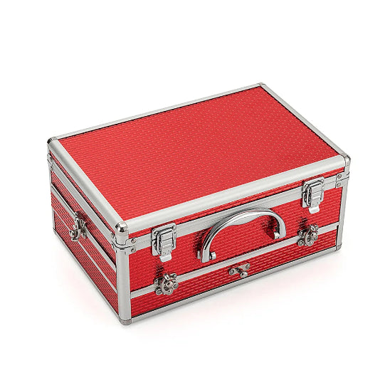 coffret maquillage premium rouge posé horizontalement