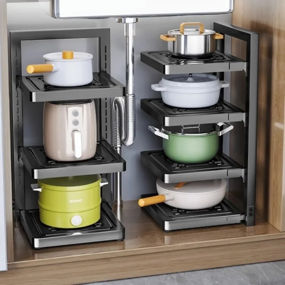 Étagère-cuisine-à-casseroles-rangement-innovant-sous-évier
