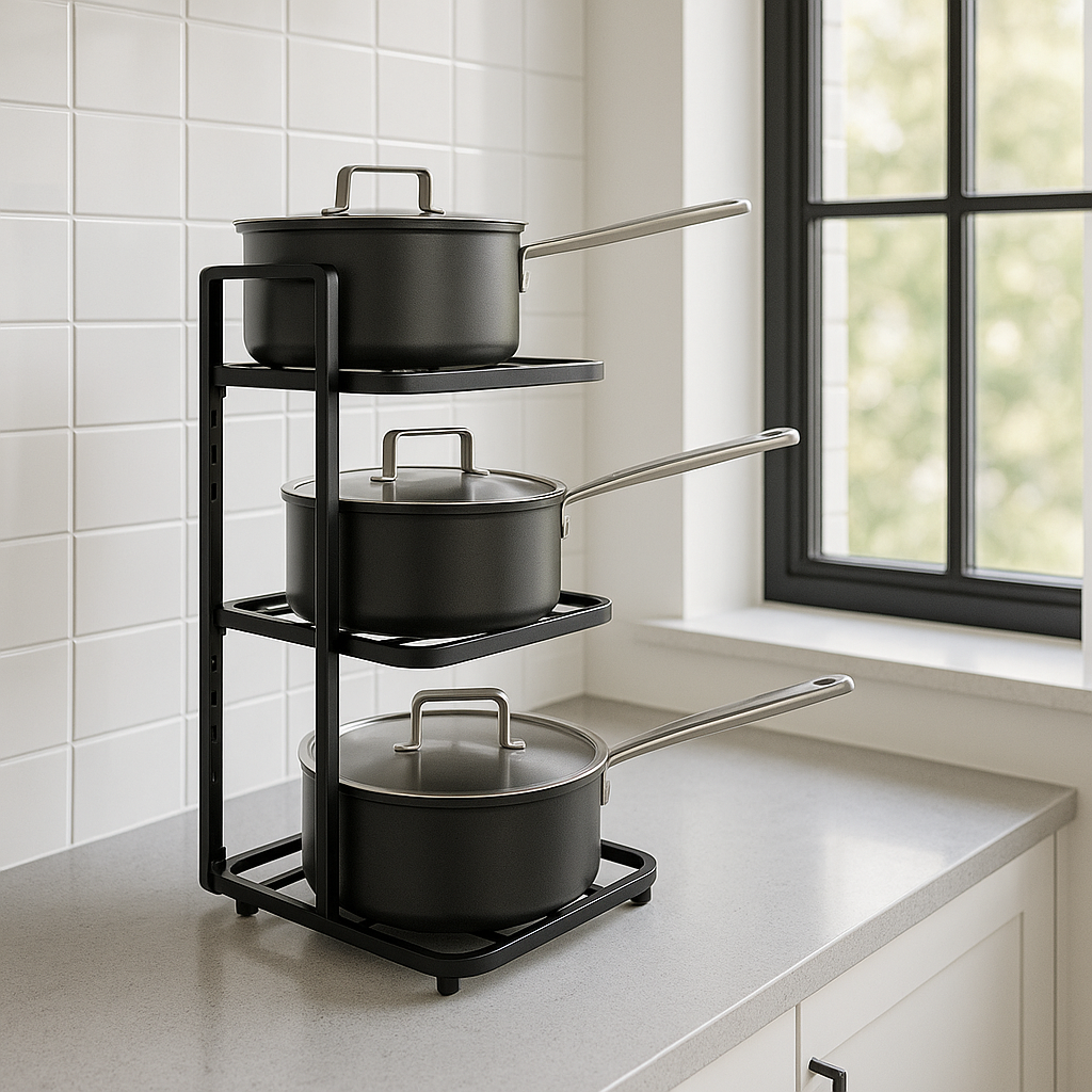 Étagère-cuisine-à-casseroles-rangement-innovant-variant-trois-étages