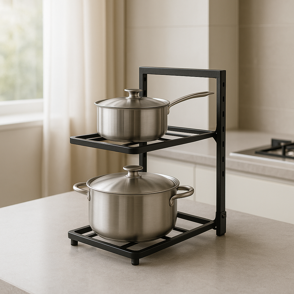 Étagère-cuisine-à-casseroles-rangement-innovant-variant-deux-étages