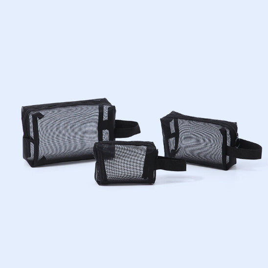 Trousse de maquillage - Élégante - noir - plusieurs fermées - pack de trois tailles - rangement innovant