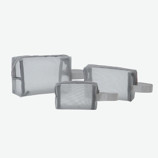 Trousse de maquillage - Élégante - gris - plusieurs fermées - pack de trois tailles - rangement innovant