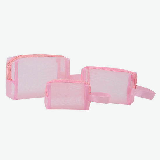 Trousse de maquillage - Élégante - rose - plusieurs fermées - pack de trois tailles - rangement innovant