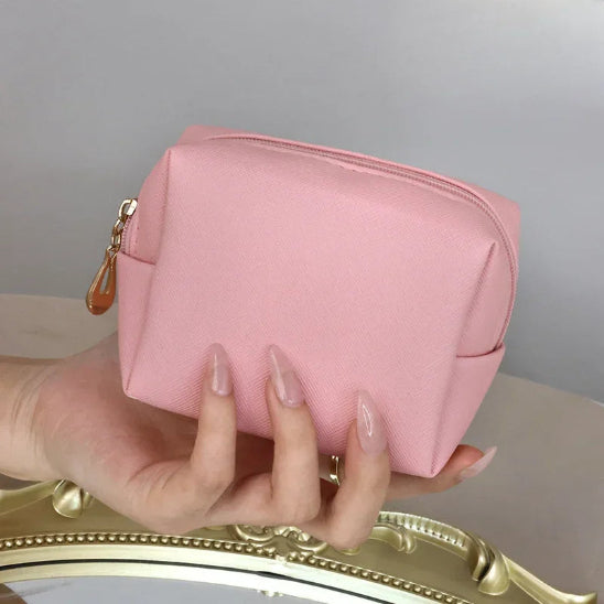 Trousse de maquillage - Élégance Cubique - rose - portée à la main - rangement innovant