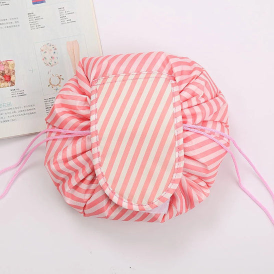 trousse maquillage pratique rose striée rangement innovant