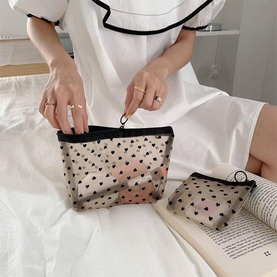Trousse maquillage - Transparente Coeurs - beige - Rangement innovant