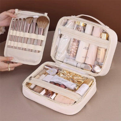 Trousse maquillage - OrganizeBeauty - Rangement innovant - Couleur blanche - Présentée remplie de produits