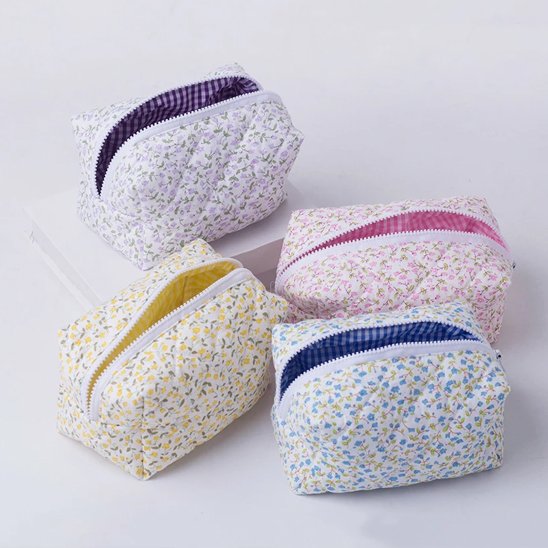 Trousse maquillage - fleurie Vintage - rangement innovant - rose - lavande - bleu - jaune - ouvertes