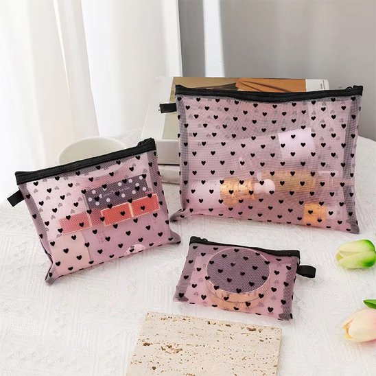 Trousse maquillage - Transparente Coeurs - rose - Rangement innovant