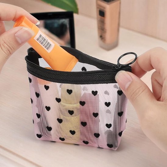 Trousse maquillage - Transparente Coeurs - rose - Rangement innovant - ouverte