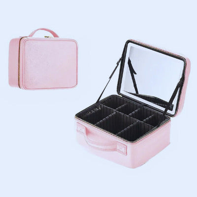 Trousse maquillage - LED miroir - Rangement innovant - Couleur rose - ouverte