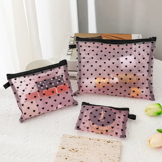 Trousse maquillage - Transparente Coeurs - plusieurs rose - Rangement innovant