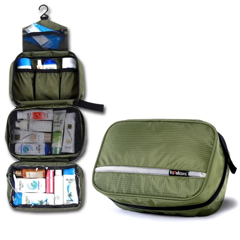 Trousse de toilette - Avec crochet - Vert armée - Rangement Innovant