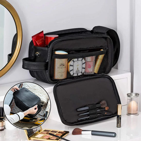 Trousse de Toilette - Polyvalente en Simili Cuir - Noir - Rangement Innovant