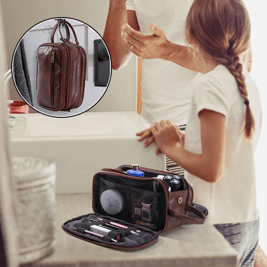 Trousse de Toilette - Polyvalente en Simili Cuir - Brun - Rangement Innovant