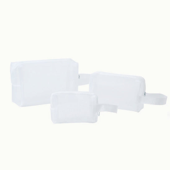 Trousse de maquillage - Élégante - blanc - plusieurs fermées - pack de trois tailles - rangement innovant