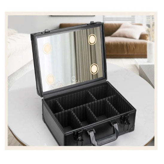 mallette maquillage led pro petite taille noir ouverte allumée