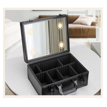 mallette maquillage led pro petite taille noir ouverte allumée