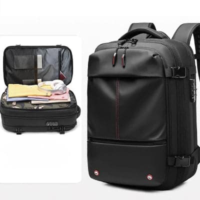 sac de voyage a dos compressible sous vide avec pompe rempli vêtements bien organisés