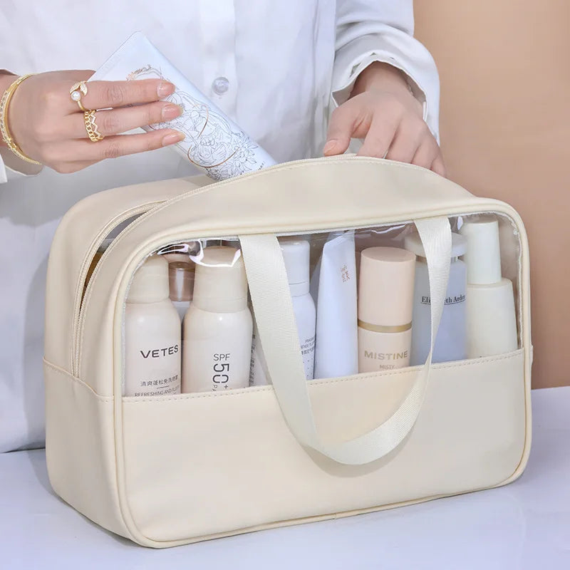 Trousse de toilette - Transparente Voyage - beige - ouverte - Rangement innovant