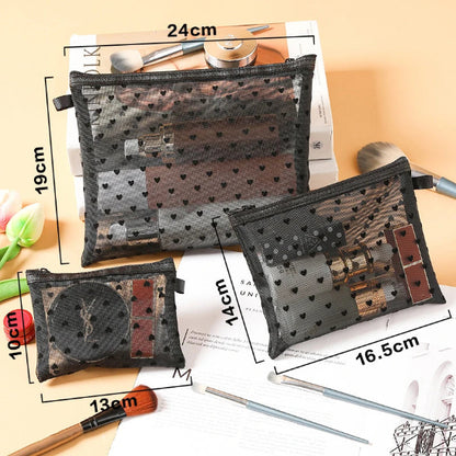 Trousse maquillage - Transparente Coeurs - plusieurs noir - plusieurs dimensions - Rangement innovant