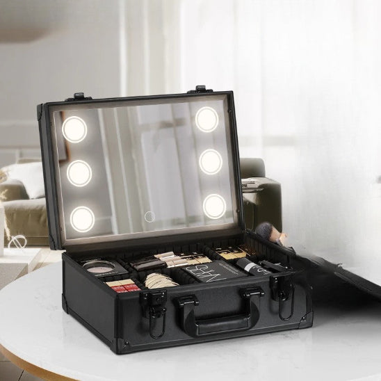mallette maquillage led pro allumée ouverte