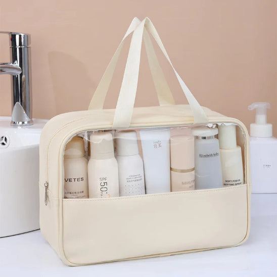 Trousse de toilette - Transparente Voyage - beige - fermée - Rangement innovant