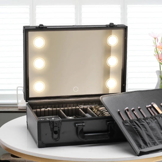 mallette maquillage led pro allumée ouverte