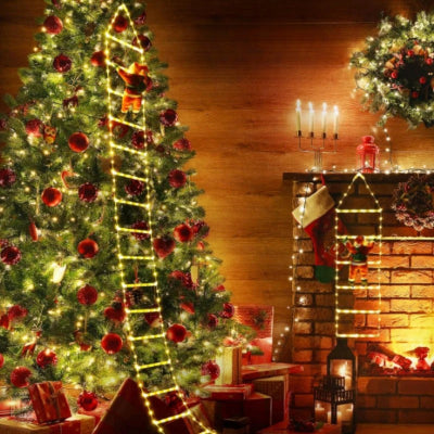 Décoration noël extérieur Féerique lumière chaude père noël escalader sapin noël cheminée feu de bois