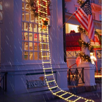 Décoration noël extérieur Féerique lumière chaude père noël escalader façade maison sous pluie