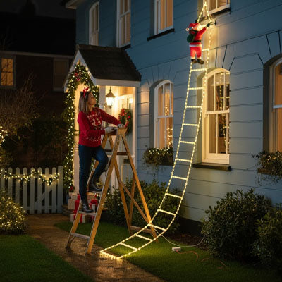 Décoration noël extérieur Féerique lumière chaude père noël escalader mur