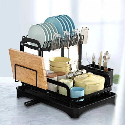 Egouttoir-vaisselle-double-étage-rangement-innovant-sur-fond-blanc