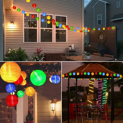 Guirlande ÉcoLumière lanterne  lumière multicolore allumée suspendue décoration extérieur maison