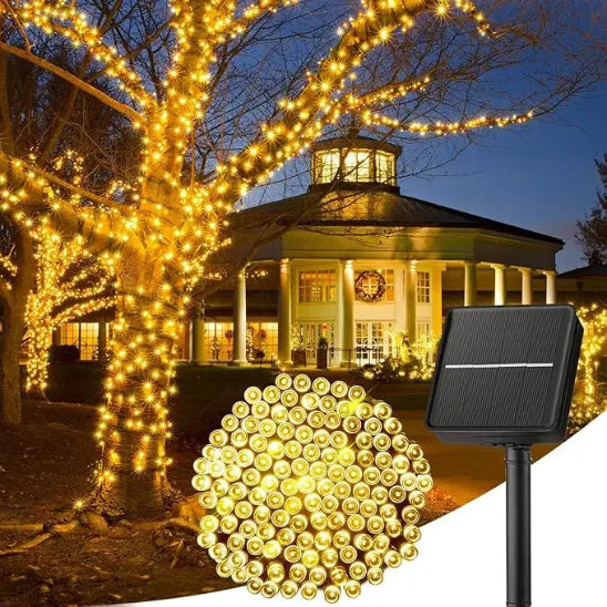 Guirlande solaire  Écomagic allumée lumière chaude décoration arbres jardin 