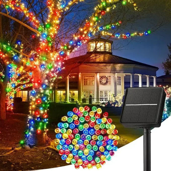 Guirlande solaire  Écomagic allumée lumière multiple couleurs décoration arbres jardin