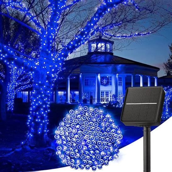 Guirlande solaire  Écomagic allumée lumière bleue décoration arbres jardin