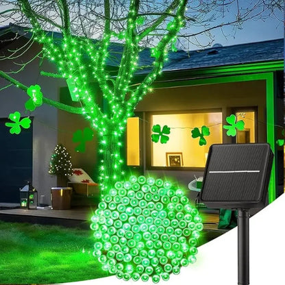 Guirlande solaire  Écomagic allumée lumière verte décoration arbres jardin