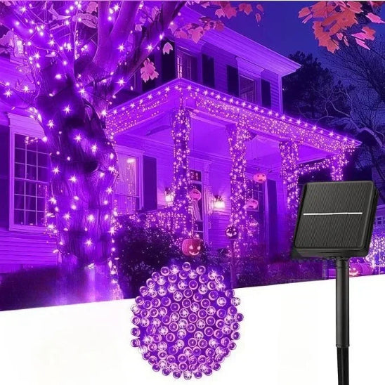 Guirlande solaire  Écomagic allumée lumière violette décoration arbres jardin