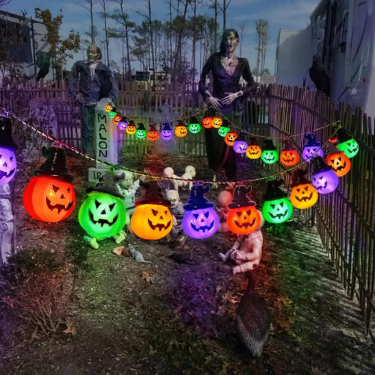 Guirlande solaire Halloween Citrouilles suspendue décoration jardin